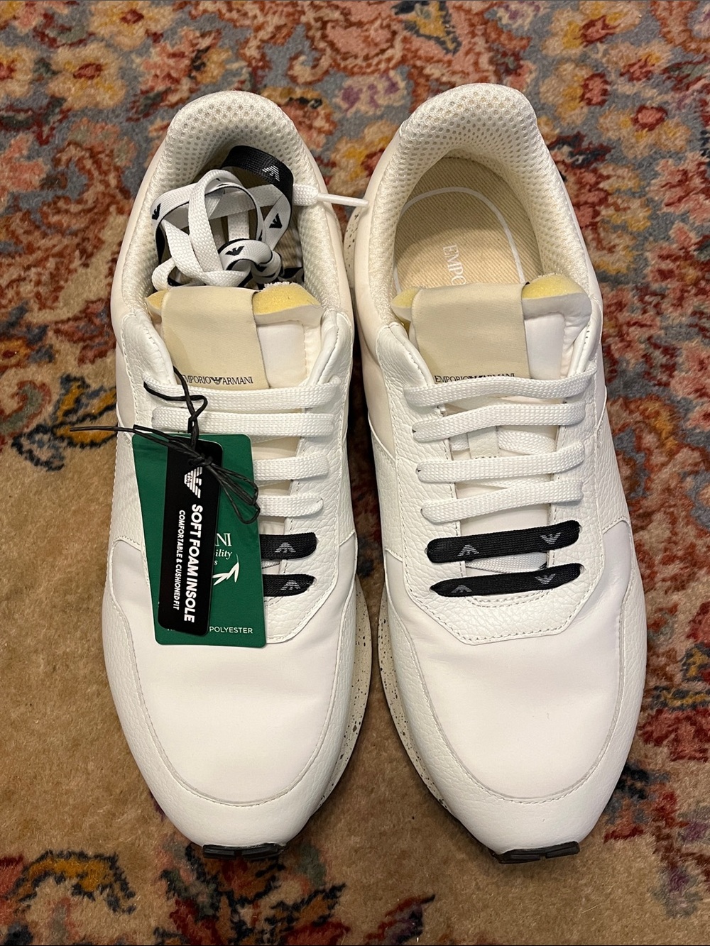 Emporio Armani Men’s White Sneakers with Black Accents